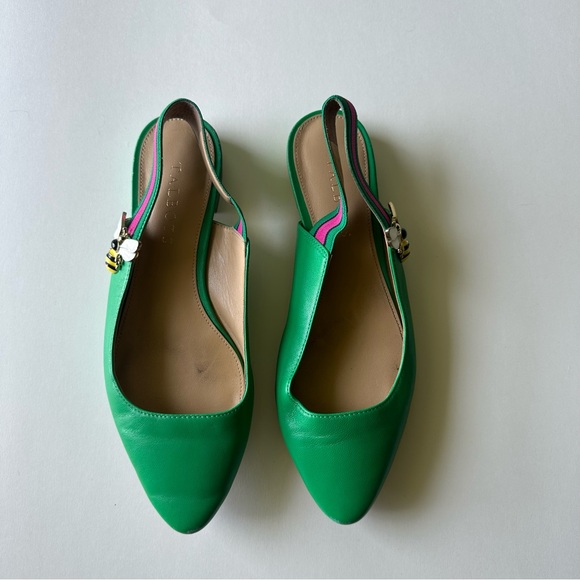 Talbots Green Edison Nappa Slingback Point Toe Leather Bee Charm Flats - Picture 4 of 13